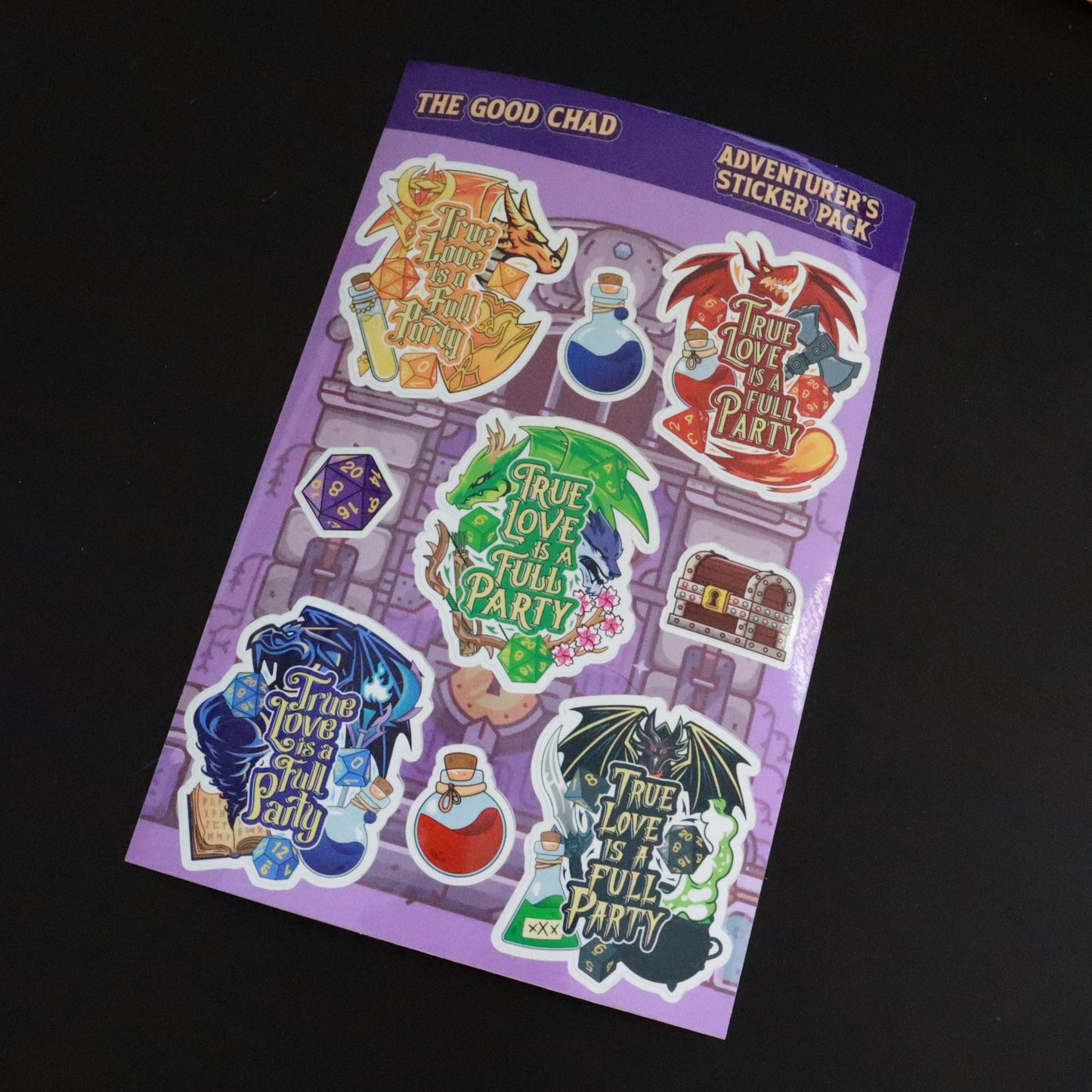 True Love is a Full Party Adventurer's Vinyl Sticker Pack (2.5"x2" each)