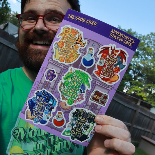 True Love is a Full Party Adventurer's Vinyl Sticker Pack (2.5"x2" each)