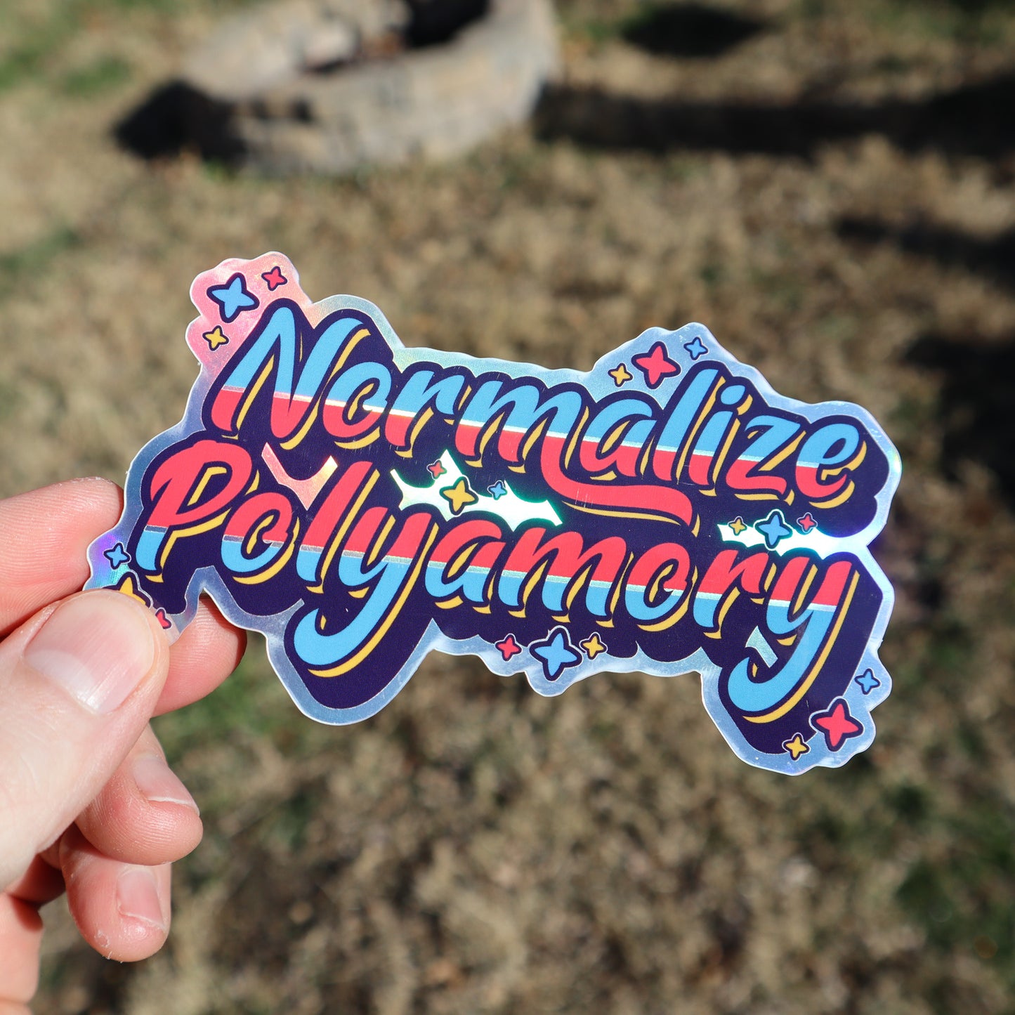 Normalize Polyamory Holographic Vinyl Sticker (4.5"x2.5")