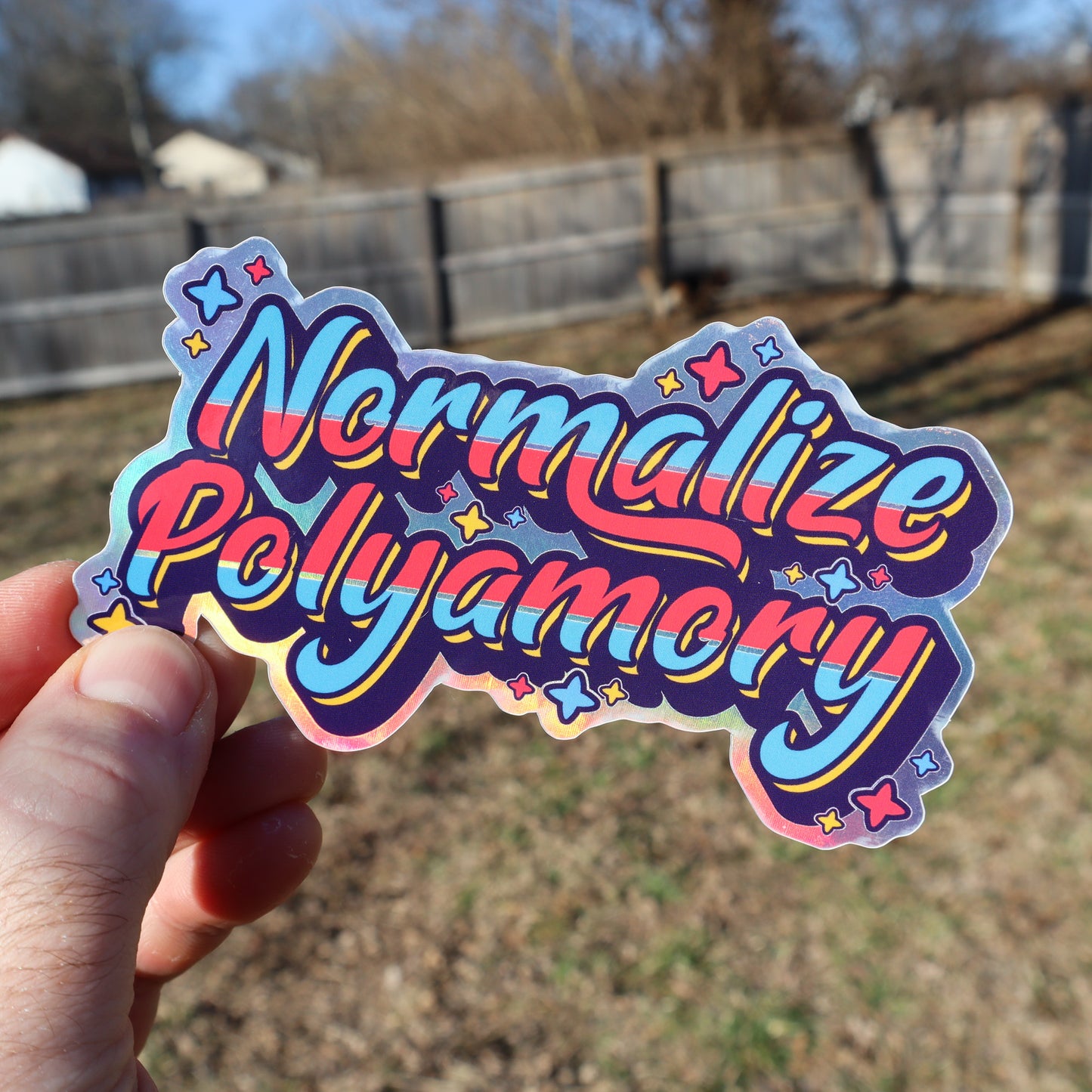 Normalize Polyamory Holographic Vinyl Sticker (4.5"x2.5")
