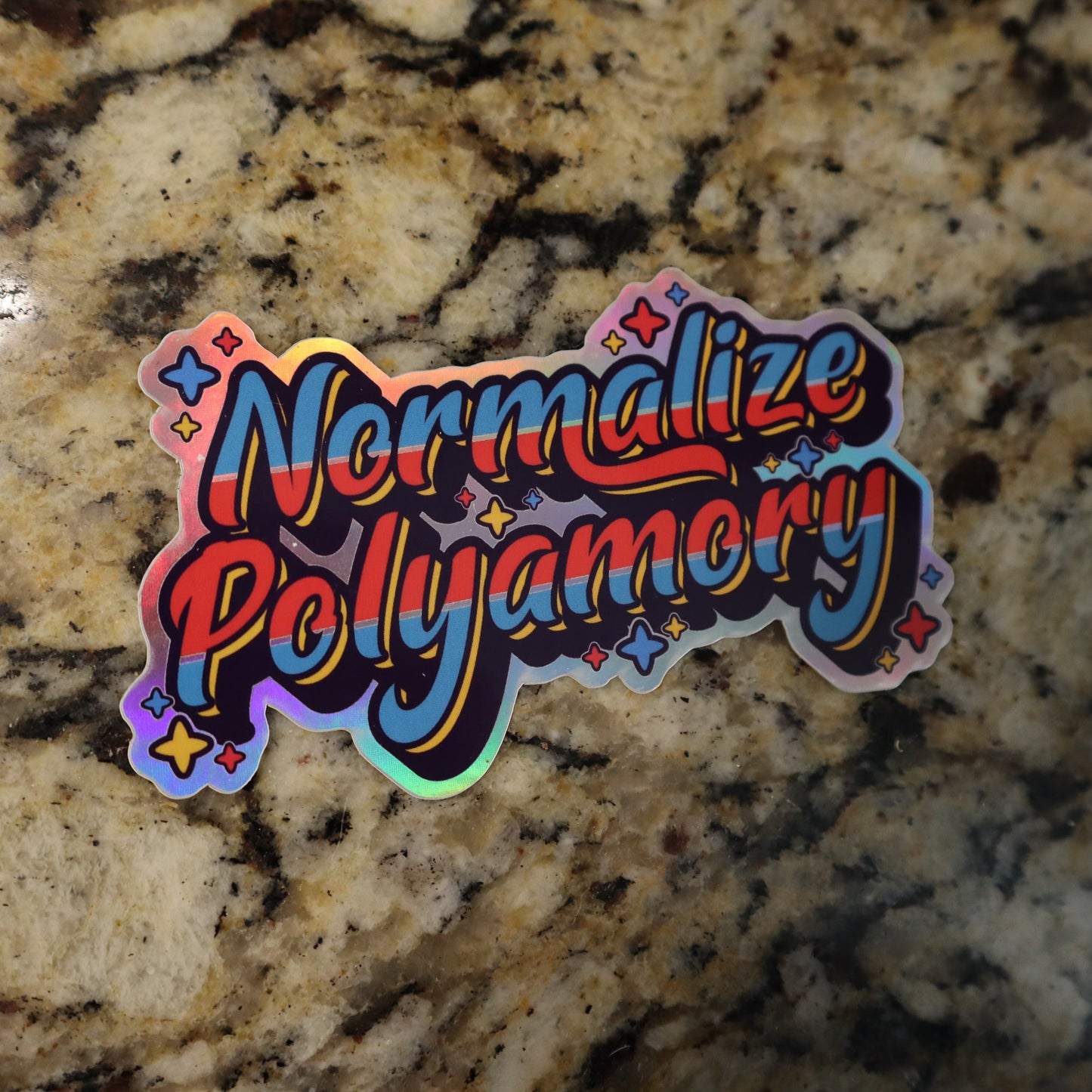 Normalize Polyamory Holographic Vinyl Sticker (4.5"x2.5")
