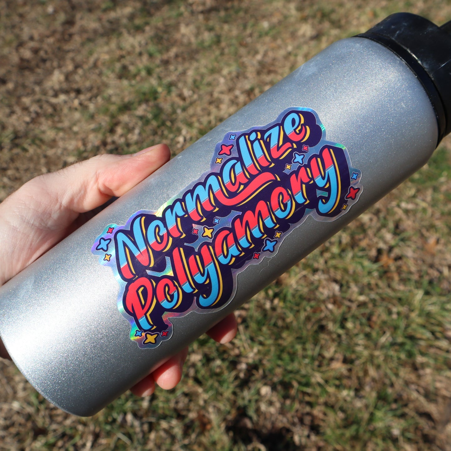 Normalize Polyamory Holographic Vinyl Sticker (4.5"x2.5")