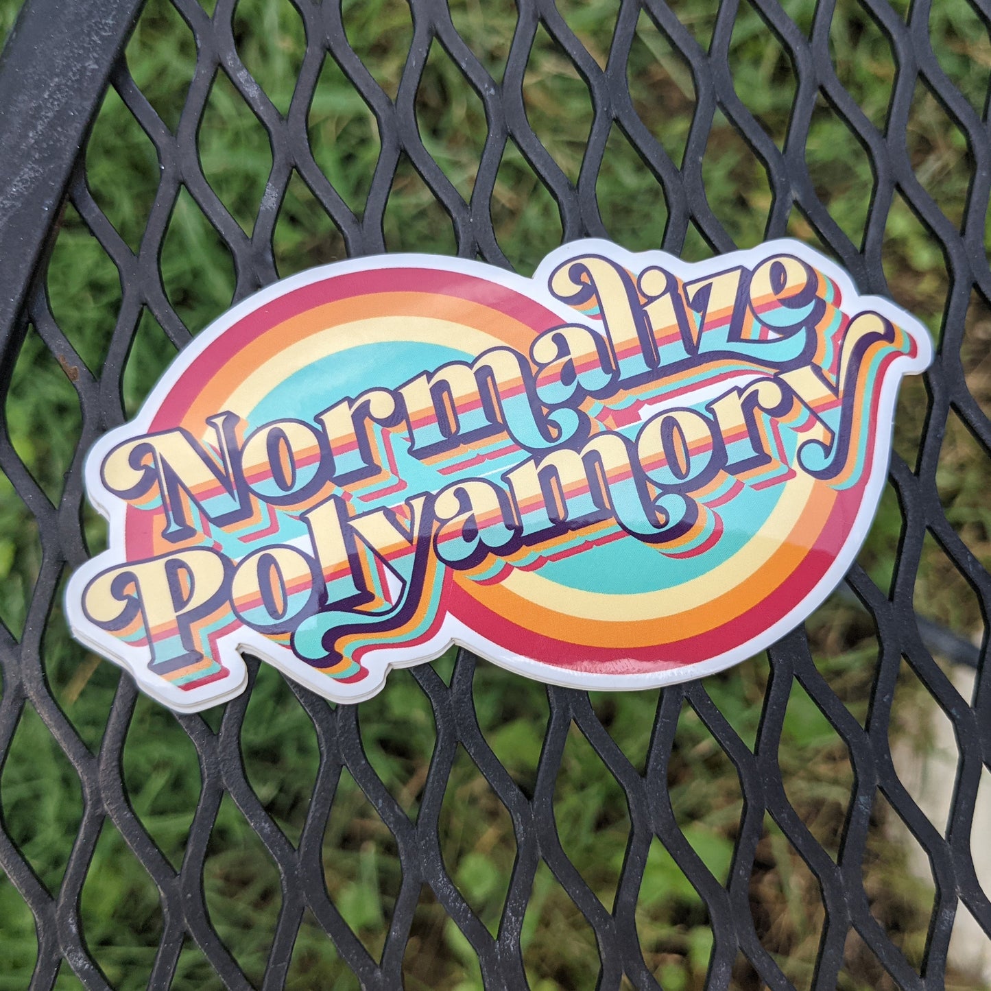 Normalize Polyamory Retro Vinyl Sticker (4.5"x2.5")