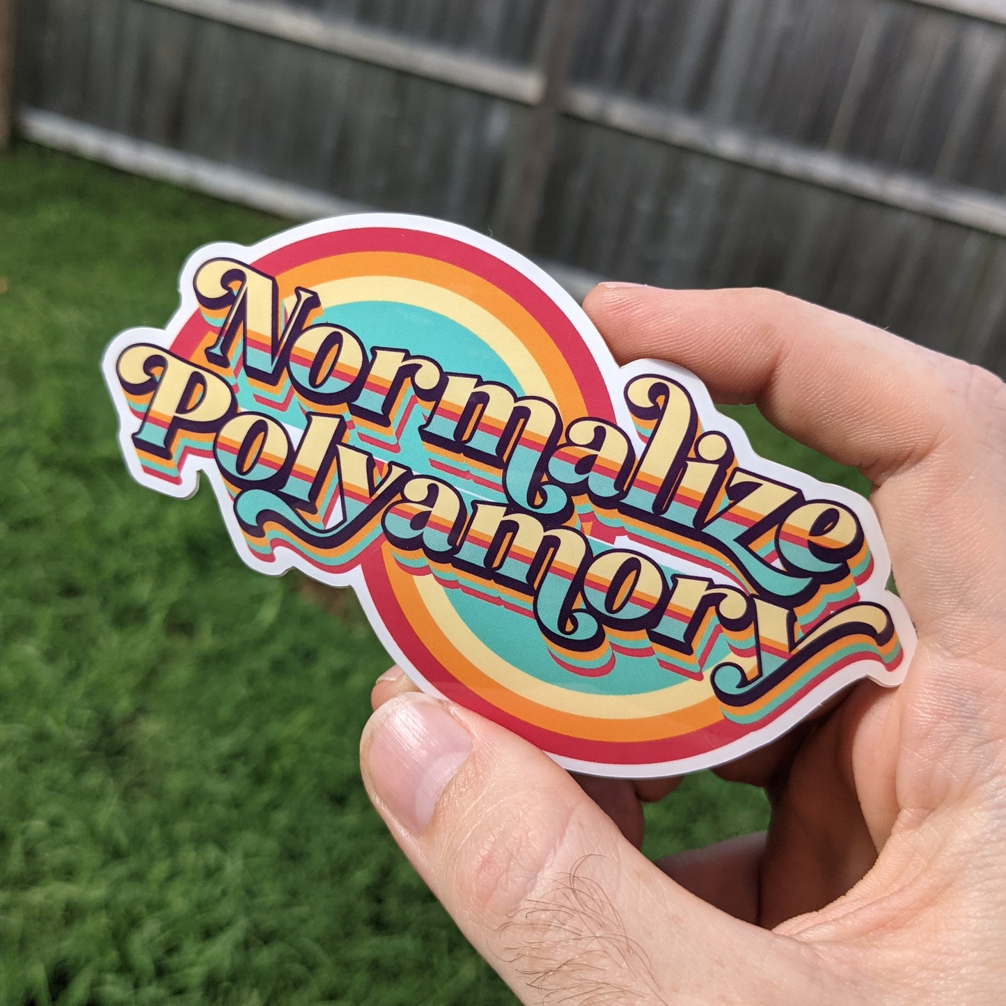 Normalize Polyamory Retro Vinyl Sticker (4.5"x2.5")